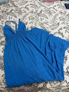 Women’s Blue Maxi Dress with Smocked Bodice